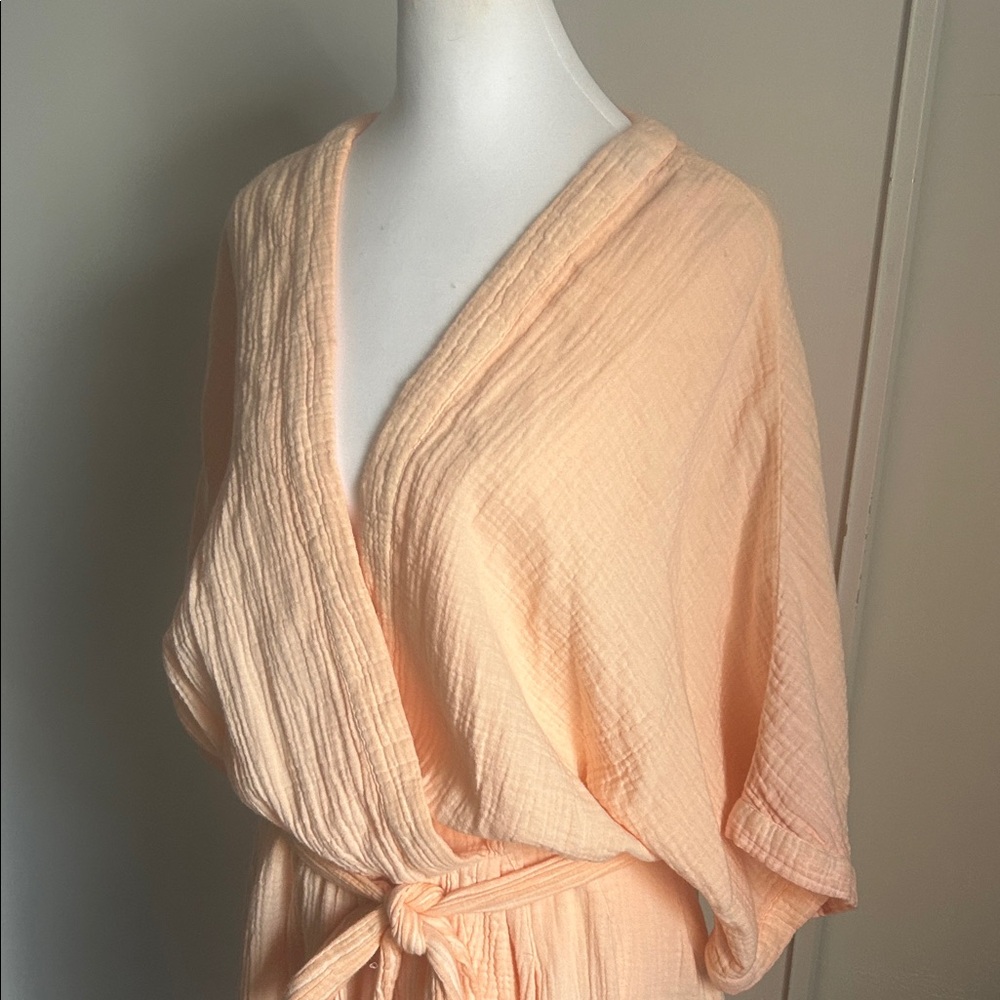 Free People Oversized Peach Kimono Surplice Cotton Dress Coverup Tunic - Picture 5 of 11